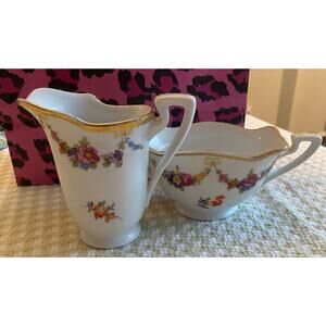Vintage Schumann Bavaria Creamer & Sugar Set - Floral Garland Gold Bows